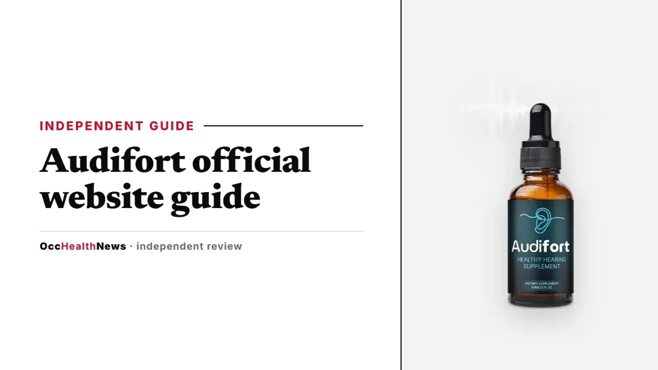 Audifort official website guide: a single Audifort dropper bottle with a dark teal label on a light grey panel