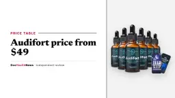 Audifort price guide: a six-bottle Audifort dropper package with two bonus e-books on a light grey panel