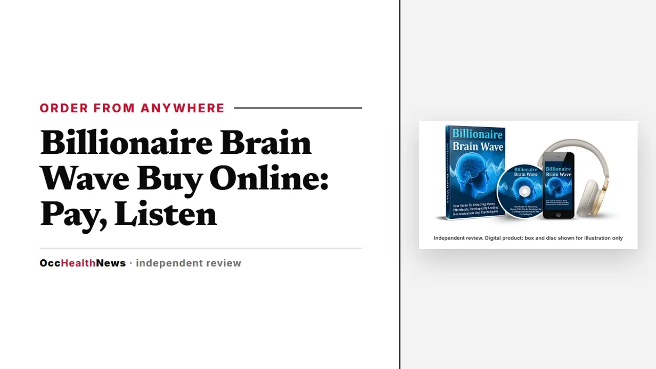Billionaire Brain Wave buy online: seller's mockup of the audio with a phone and headphones