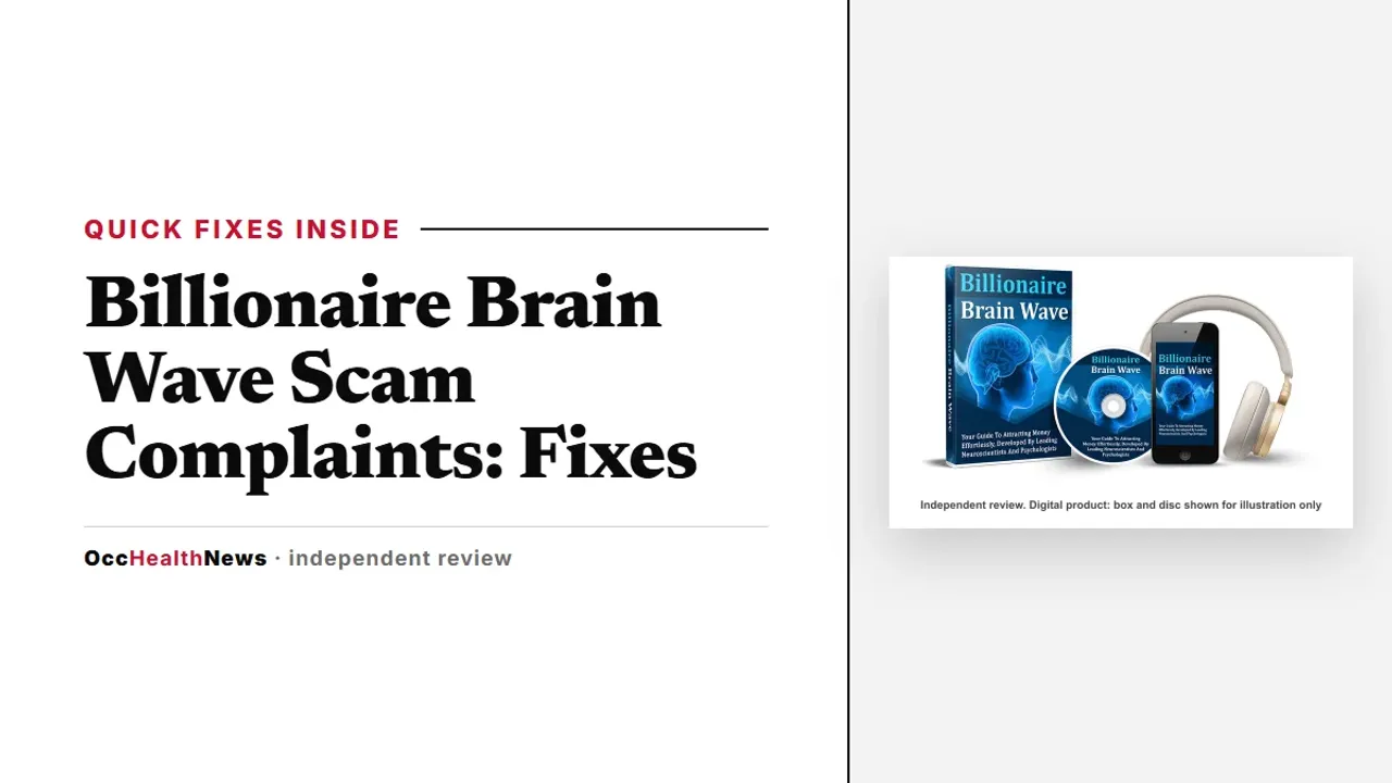 Billionaire Brain Wave scam complaints: seller's mockup of the audio with a phone and headphones
