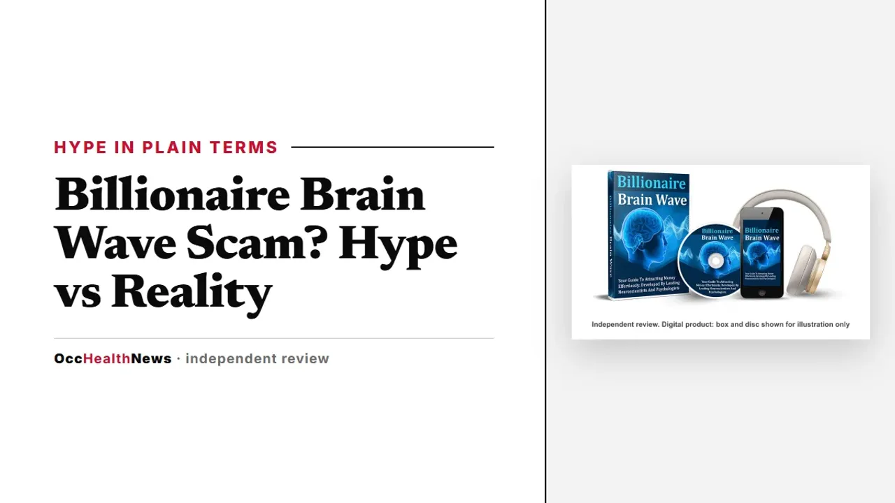 Billionaire Brain Wave scam: seller's mockup of the audio with a phone and headphones