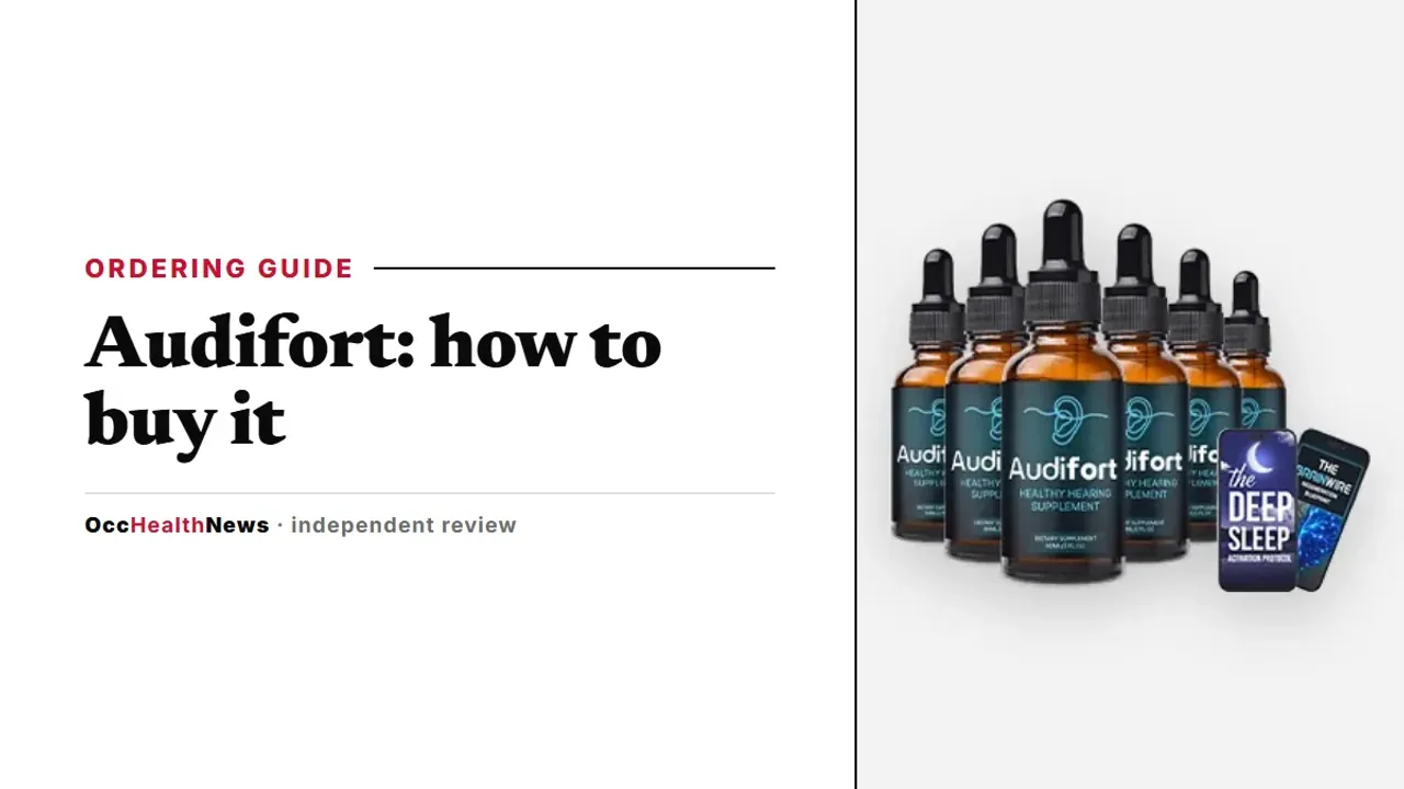 Buy Audifort guide: a six-bottle Audifort dropper package with two bonus e-books on a light grey panel