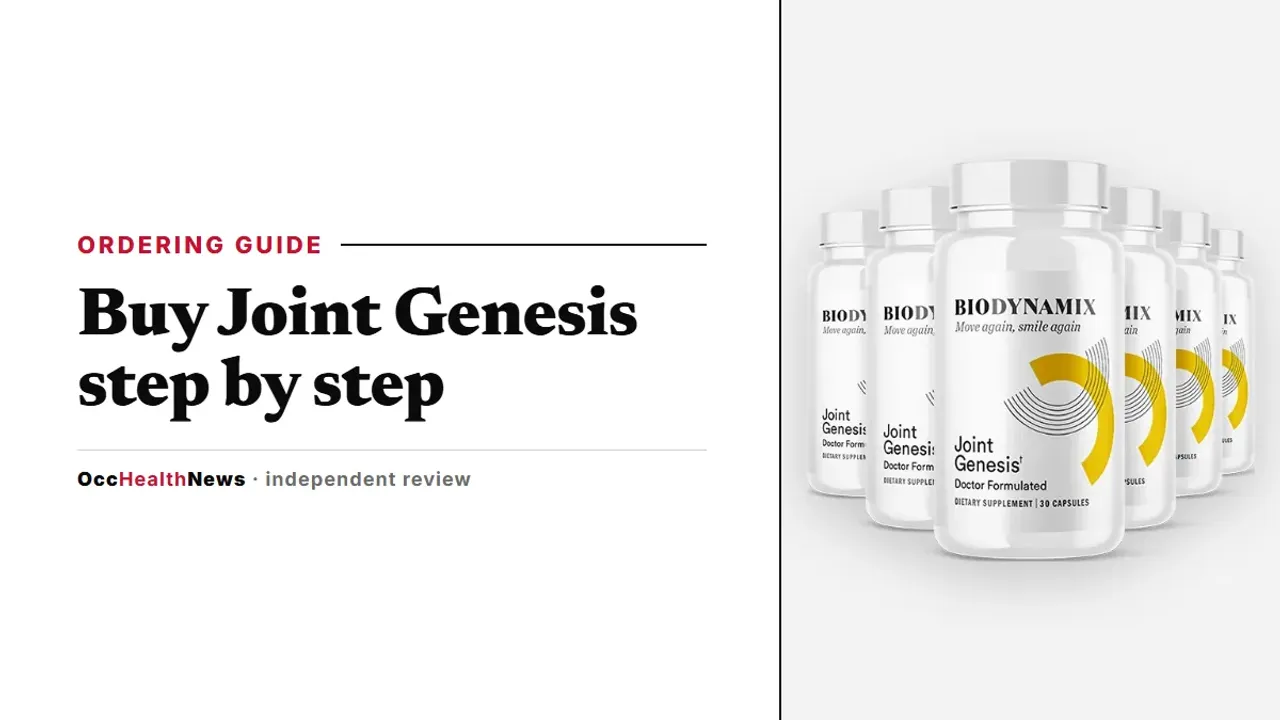 Buy Joint Genesis ordering guide: a six-bottle Joint Genesis package by BioDynamix on a light grey panel