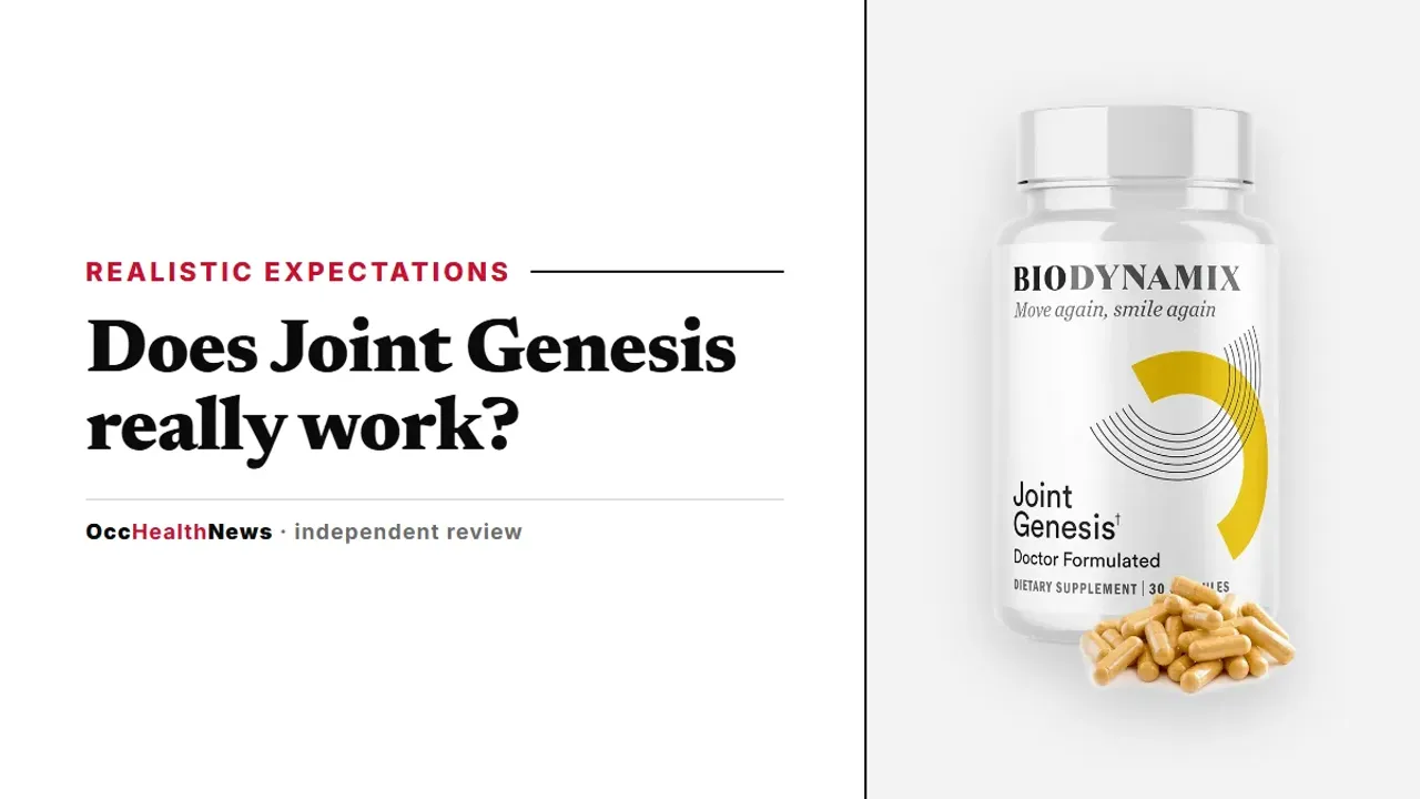 Does Joint Genesis really work: a Joint Genesis bottle by BioDynamix with capsules on a light grey panel