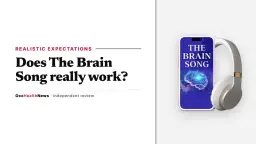 Does The Brain Song really work: The Brain Song audio on a phone with headphones in the seller's mockup
