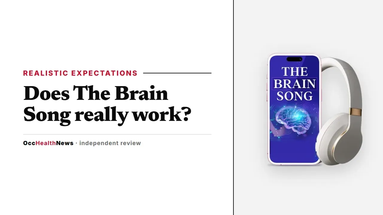 Does The Brain Song really work: The Brain Song audio on a phone with headphones in the seller's mockup