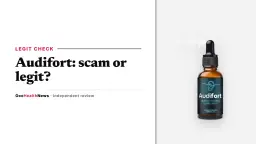 Is Audifort a scam or legit: a single Audifort dropper bottle with a dark teal label on a light grey panel
