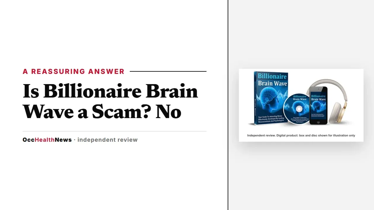 Is Billionaire Brain Wave a scam: seller's mockup of the audio with a phone and headphones