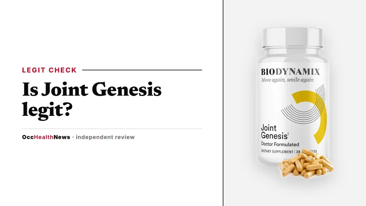 Is Joint Genesis legit: a Joint Genesis bottle by BioDynamix with capsules on a light grey panel
