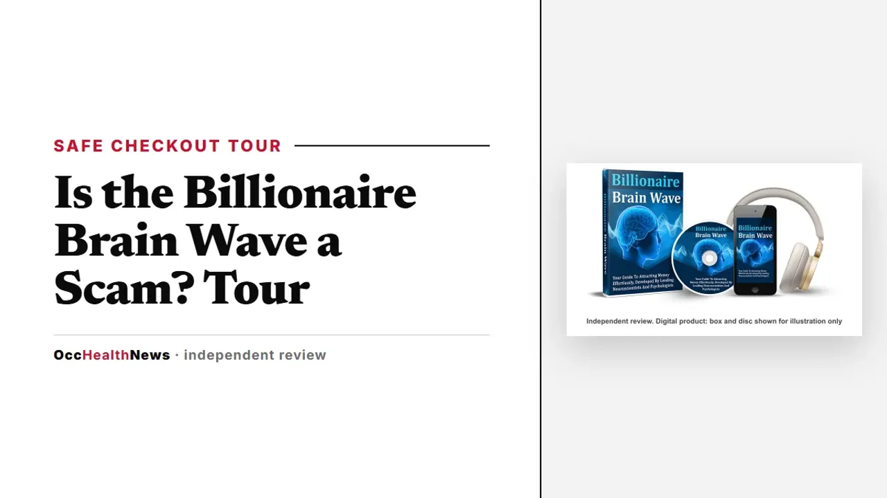 Is Billionaire Brain Wave a scam: seller's mockup of the audio with a phone and headphones