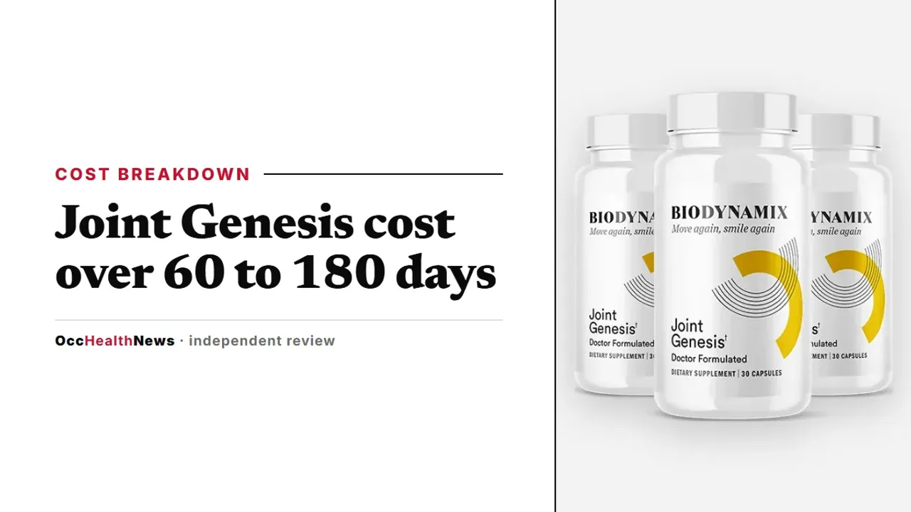 Joint Genesis cost breakdown: a three-bottle Joint Genesis package by BioDynamix on a light grey panel