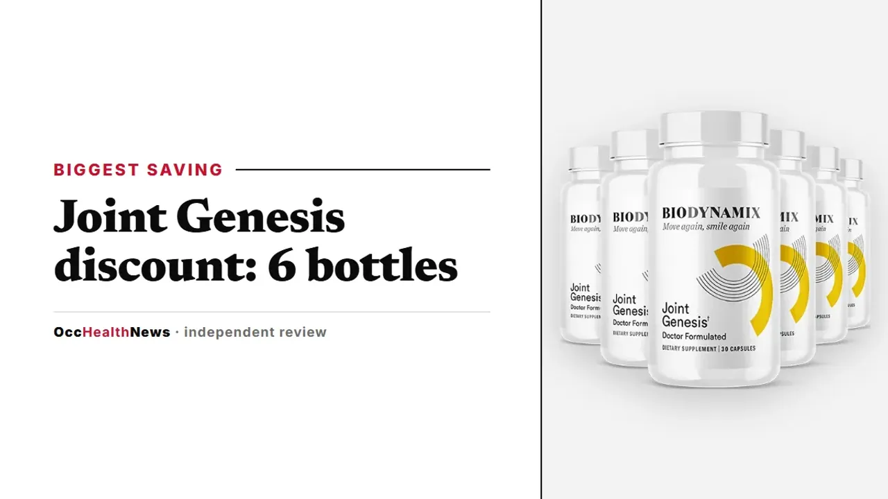 Joint Genesis discount: a six-bottle Joint Genesis package by BioDynamix on a light grey panel