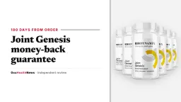 Joint Genesis money-back guarantee: a six-bottle Joint Genesis package by BioDynamix on a light grey panel