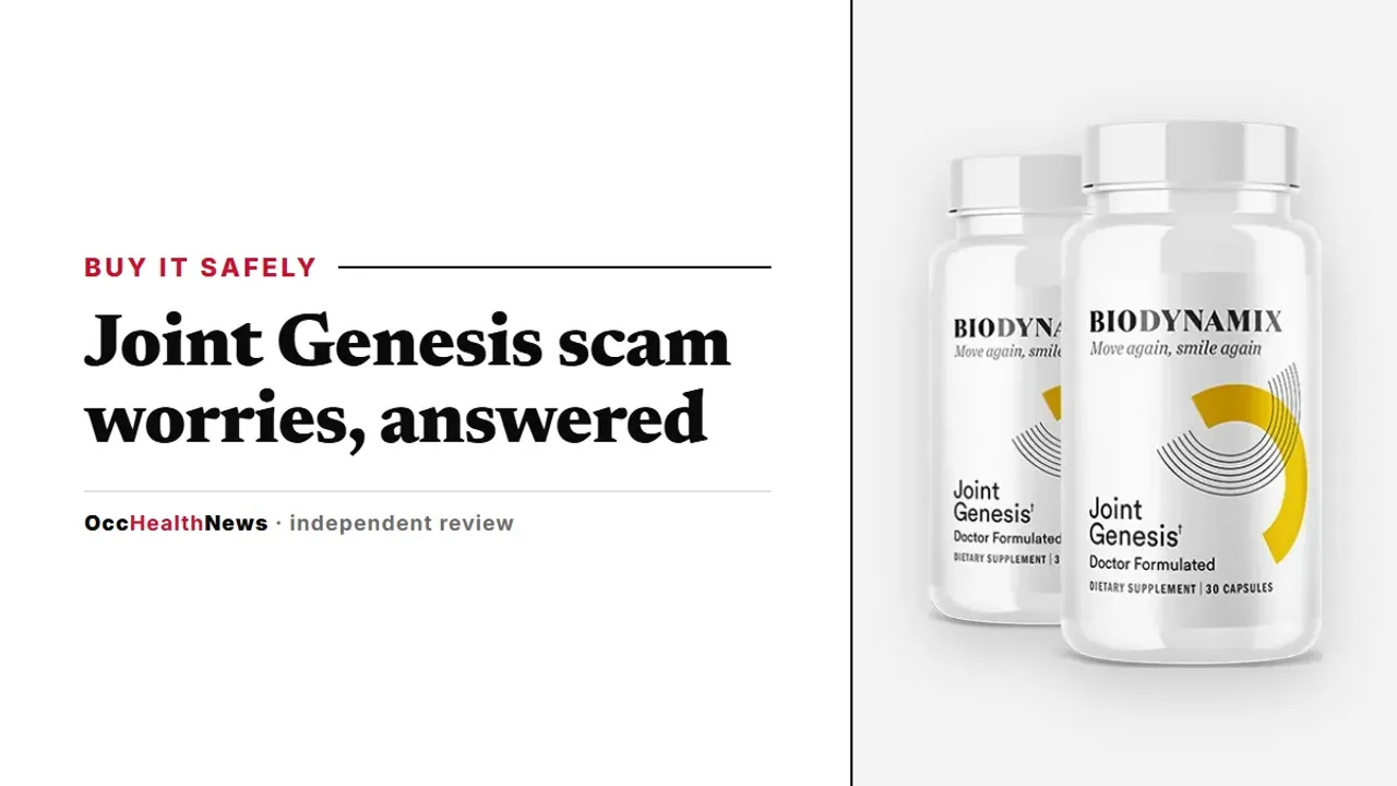 Joint Genesis scam worries answered: a two-bottle Joint Genesis package by BioDynamix on a light grey panel