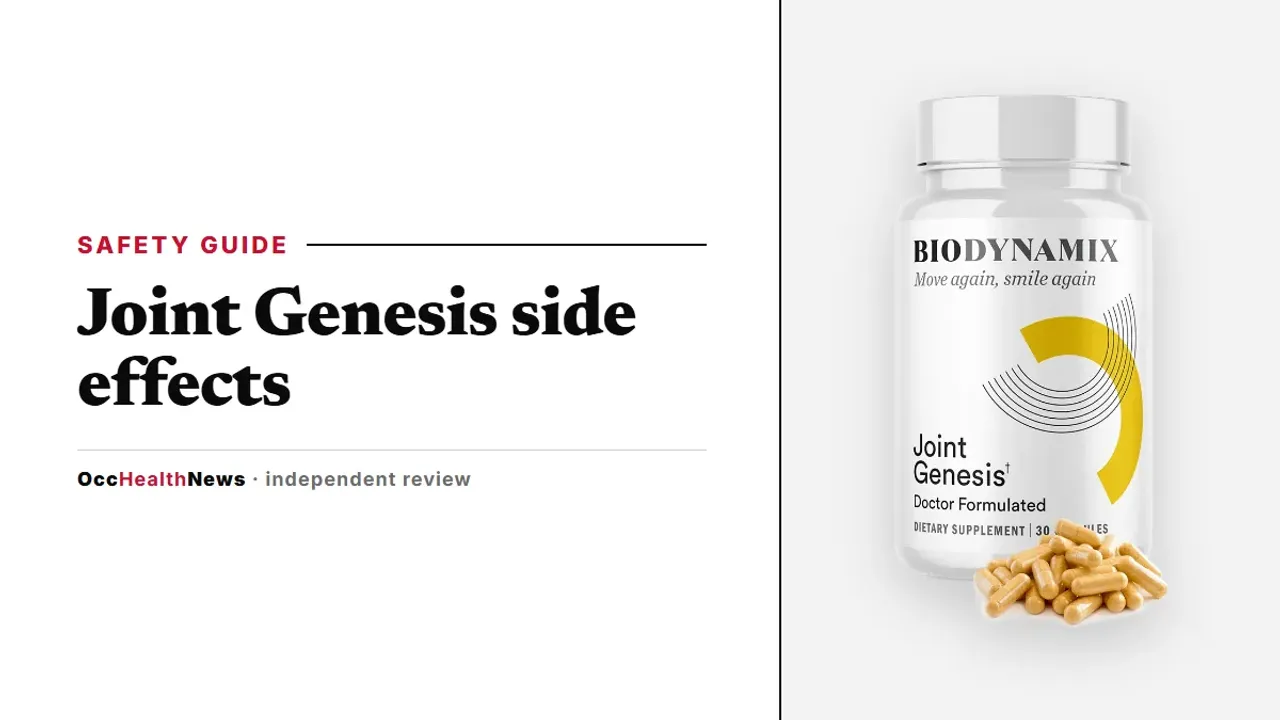 Joint Genesis side effects and safety guide: a Joint Genesis bottle by BioDynamix on a light grey panel