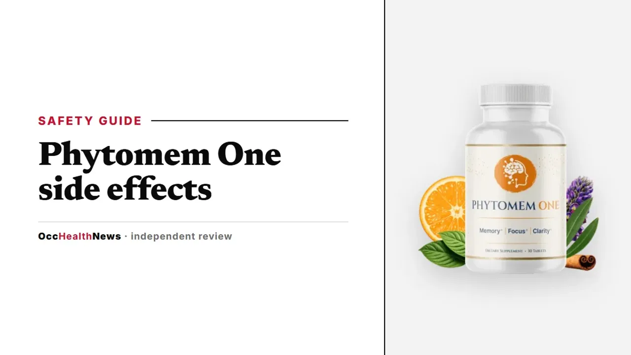 Phytomem One side effects and safety guide: a Phytomem One bottle with the label caution panel area on a clean grey panel