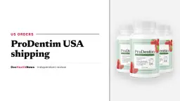 ProDentim USA shipping guide: a three-bottle ProDentim pack with strawberry and mint artwork on a grey panel