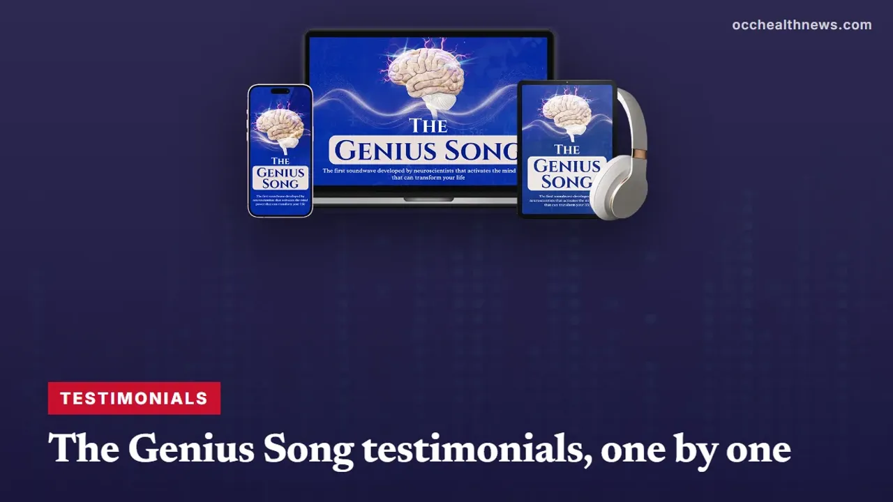 Reviews on The Genius Song: seller's device mockup of the audio track on a dark navy equaliser background