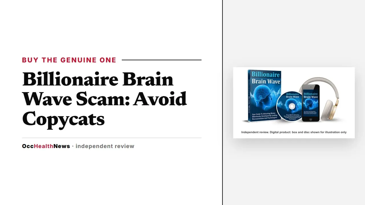 Billionaire Brain Wave scam: seller's mockup of the audio with a phone and headphones