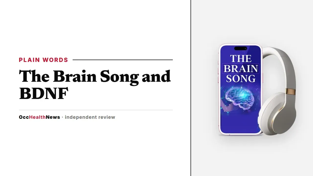 The Brain Song BDNF explainer: The Brain Song audio on a phone with headphones in the seller's mockup