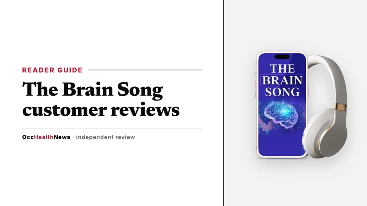 The Brain Song customer reviews guide with The Brain Song audio on a phone beside headphones