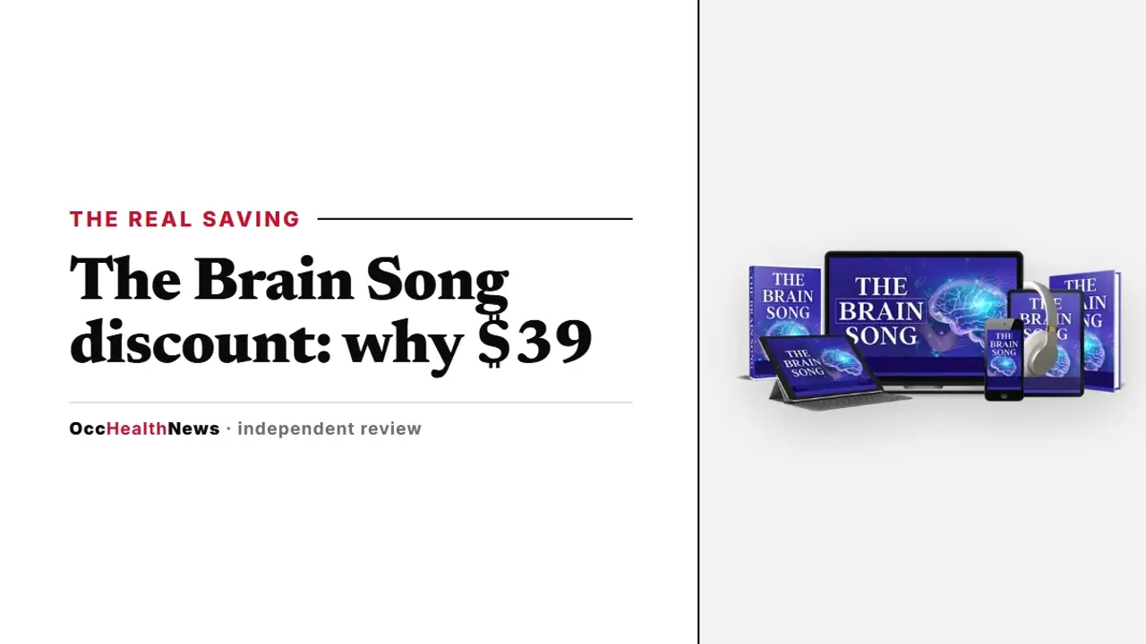 The Brain Song discount guide: The Brain Song audio on a phone with headphones in the seller's mockup
