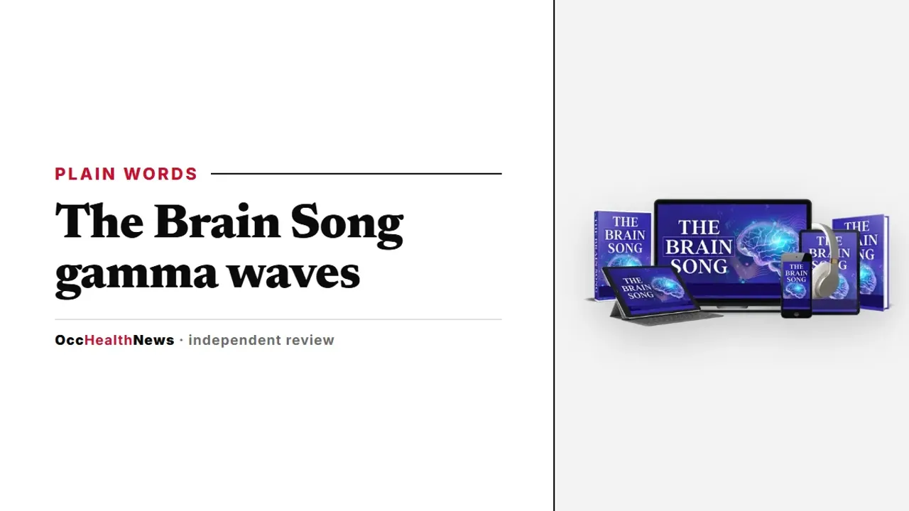 The Brain Song gamma waves guide: The Brain Song audio on a phone with headphones in the seller's mockup