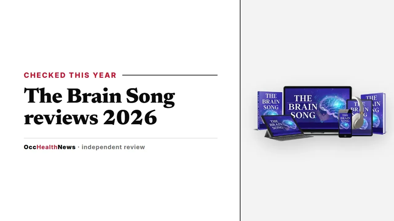 The Brain Song reviews 2026: seller mockup of The Brain Song audio on laptop, phone and headphones