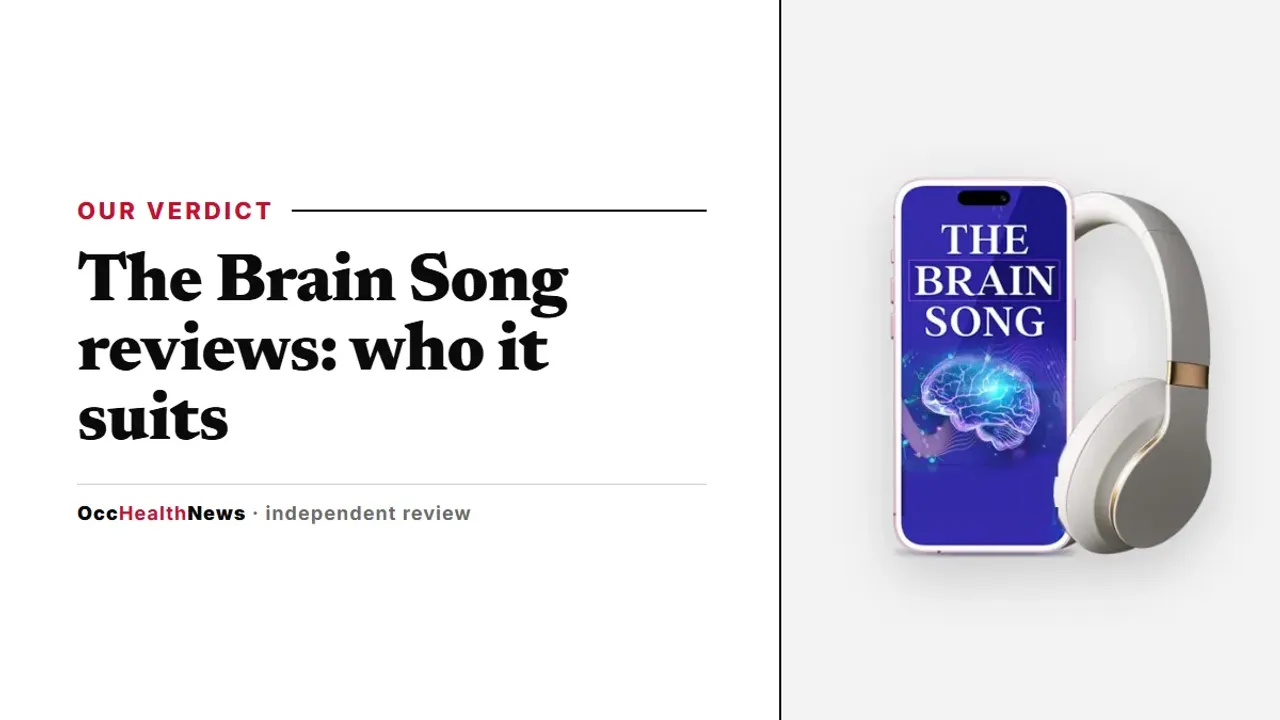 The Brain Song reviews: the seller's mockup of The Brain Song audio on a phone with headphones