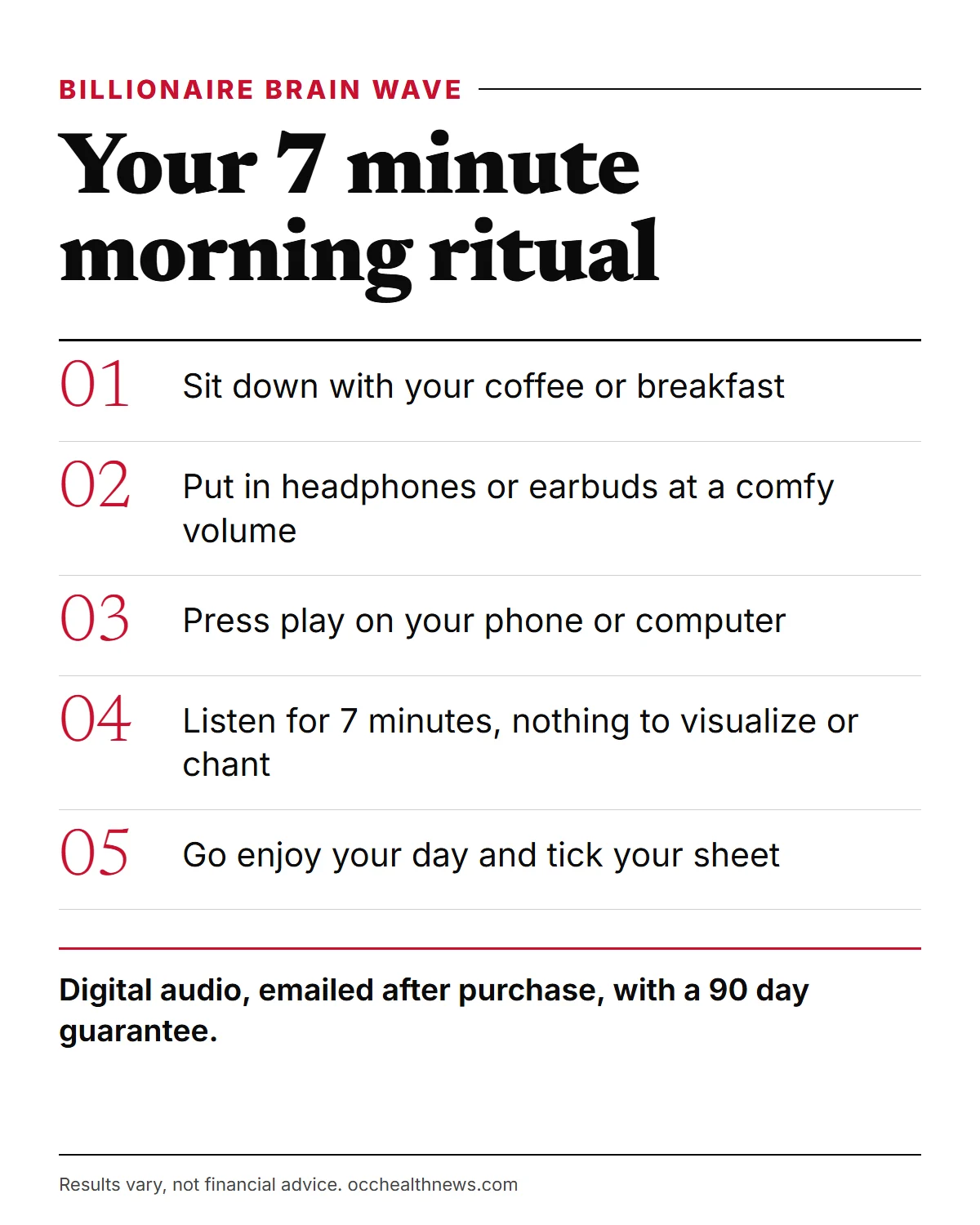 Billionaire Brain Wave program: the seven-minute morning ritual in five steps