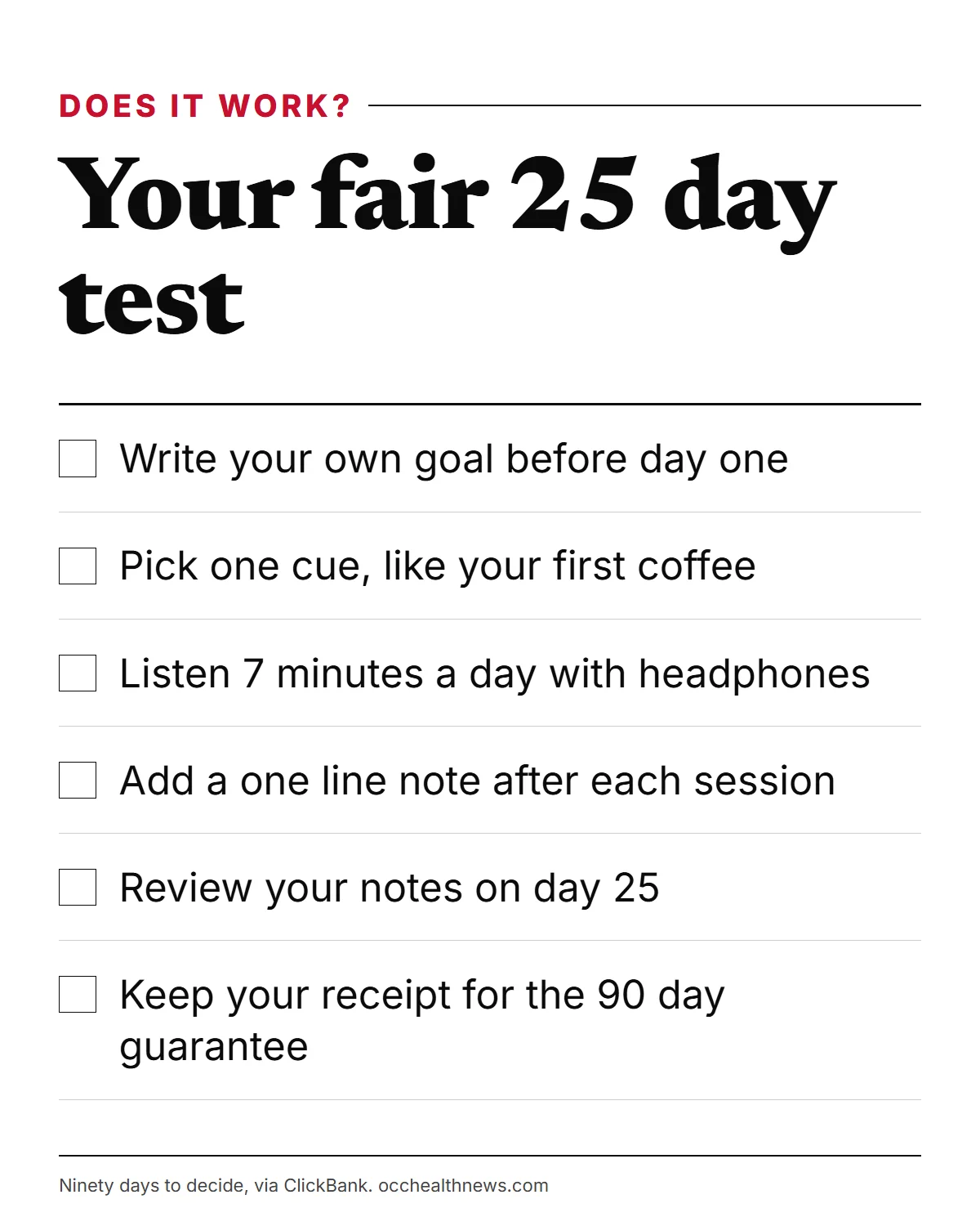 Does Billionaire Brain Wave program work: your fair 25 day test as a simple checklist