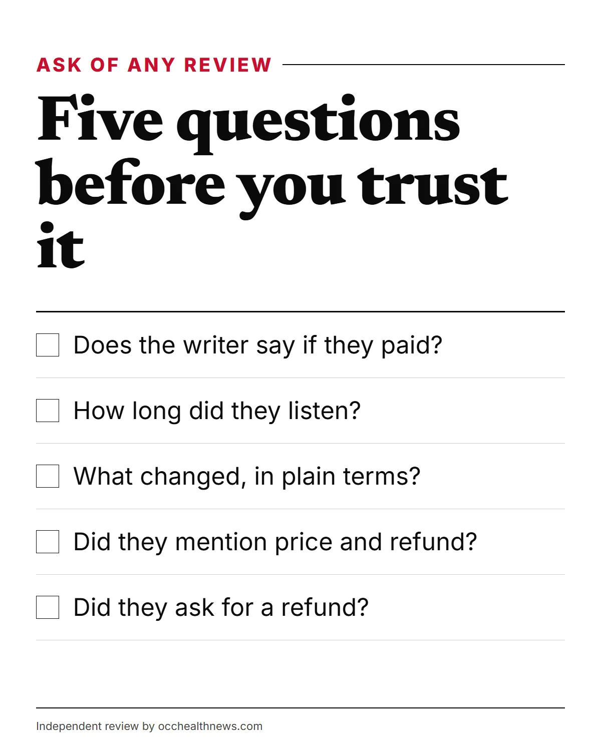 Last wish reviews infographic: five questions to ask of any review of a manifestation product