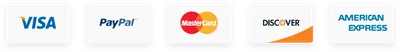 Payment logos: Visa, PayPal, Mastercard, Discover and American Express