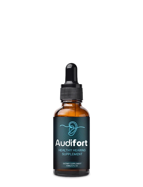 Audifort dropper bottle with a dark teal label and an ear symbol, as pictured by the seller