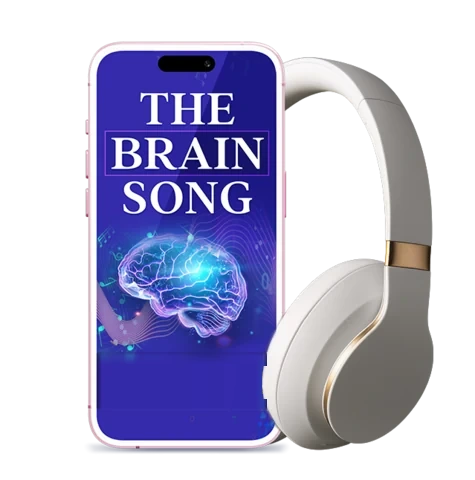 The Brain Song audio shown on a phone with headphones, as pictured by the seller