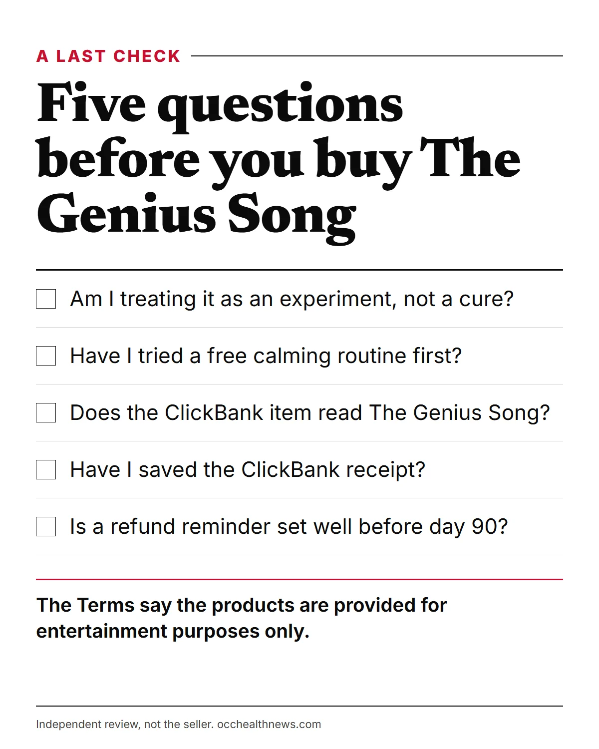 The Genius Song buy infographic: decide what you expect, compare free options, check the item name at checkout