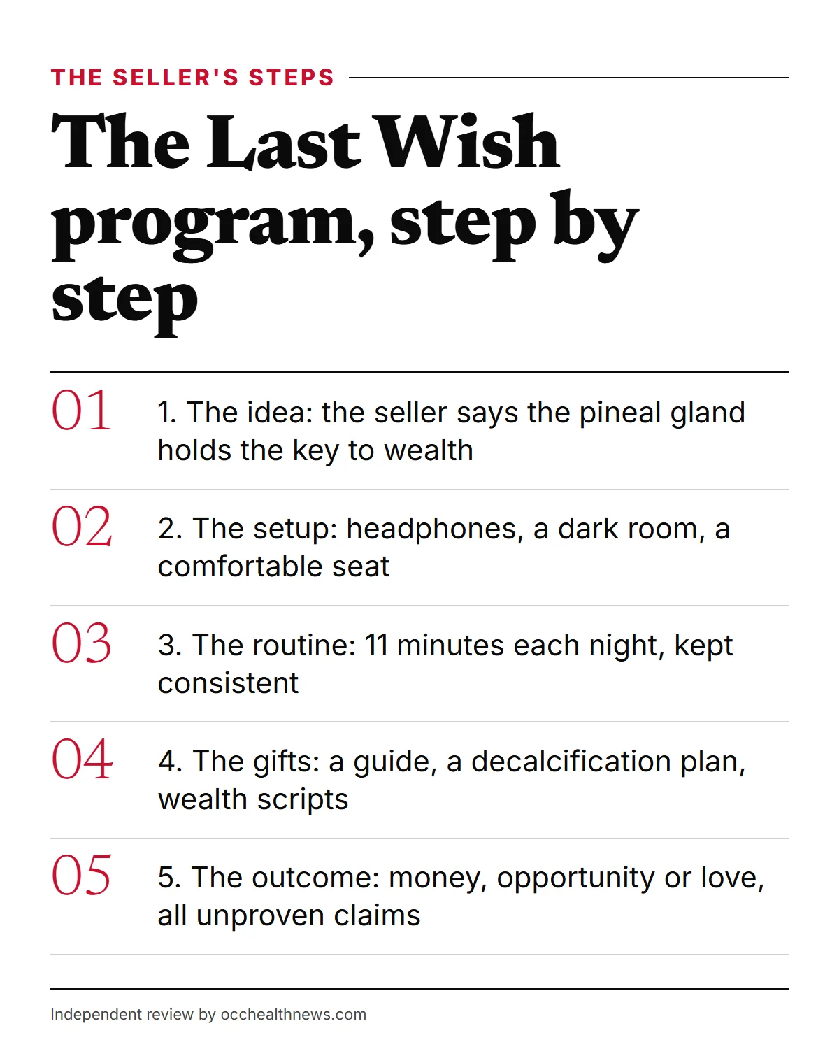 The Last Wish program infographic: the five steps as the seller describes them
